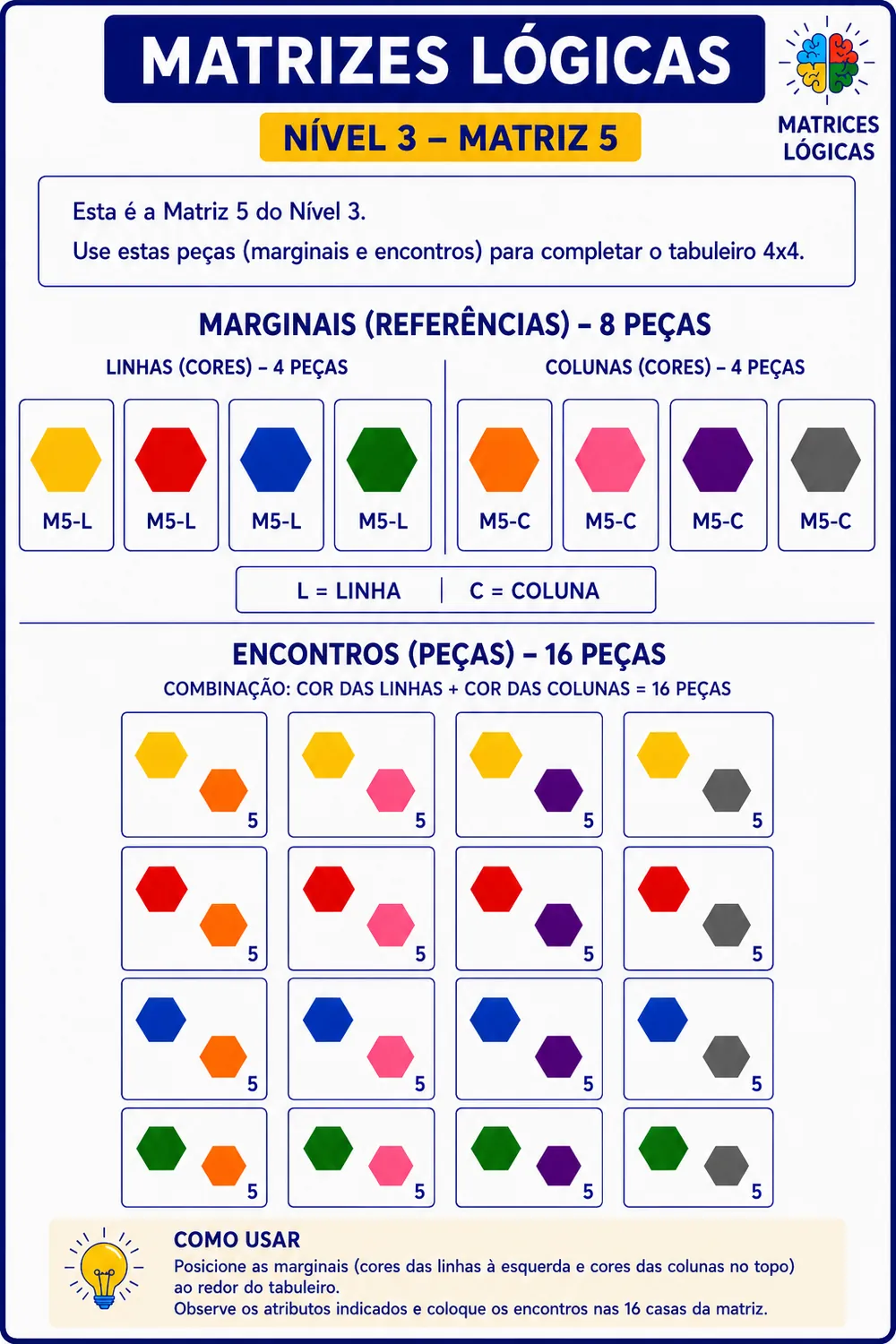 Exemplo de matriz do nível 3: Combinações cromáticas
